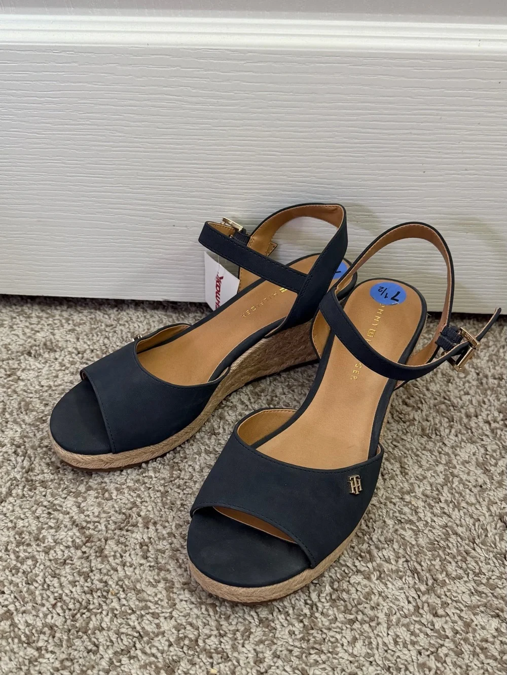 Tommy Hilfiger Navy Open-Toe Espadrille Wedge Sandals